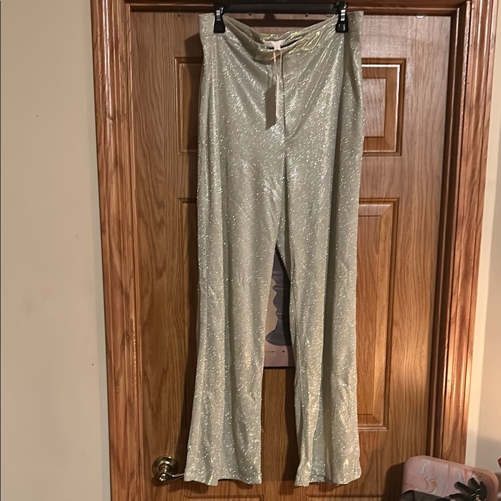 Sparkling Silver Wide-Leg Pants